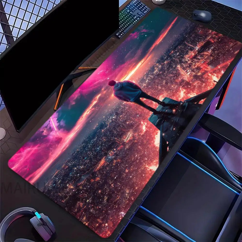 Neon City Stream Desk Mat — Level Up Your Setup