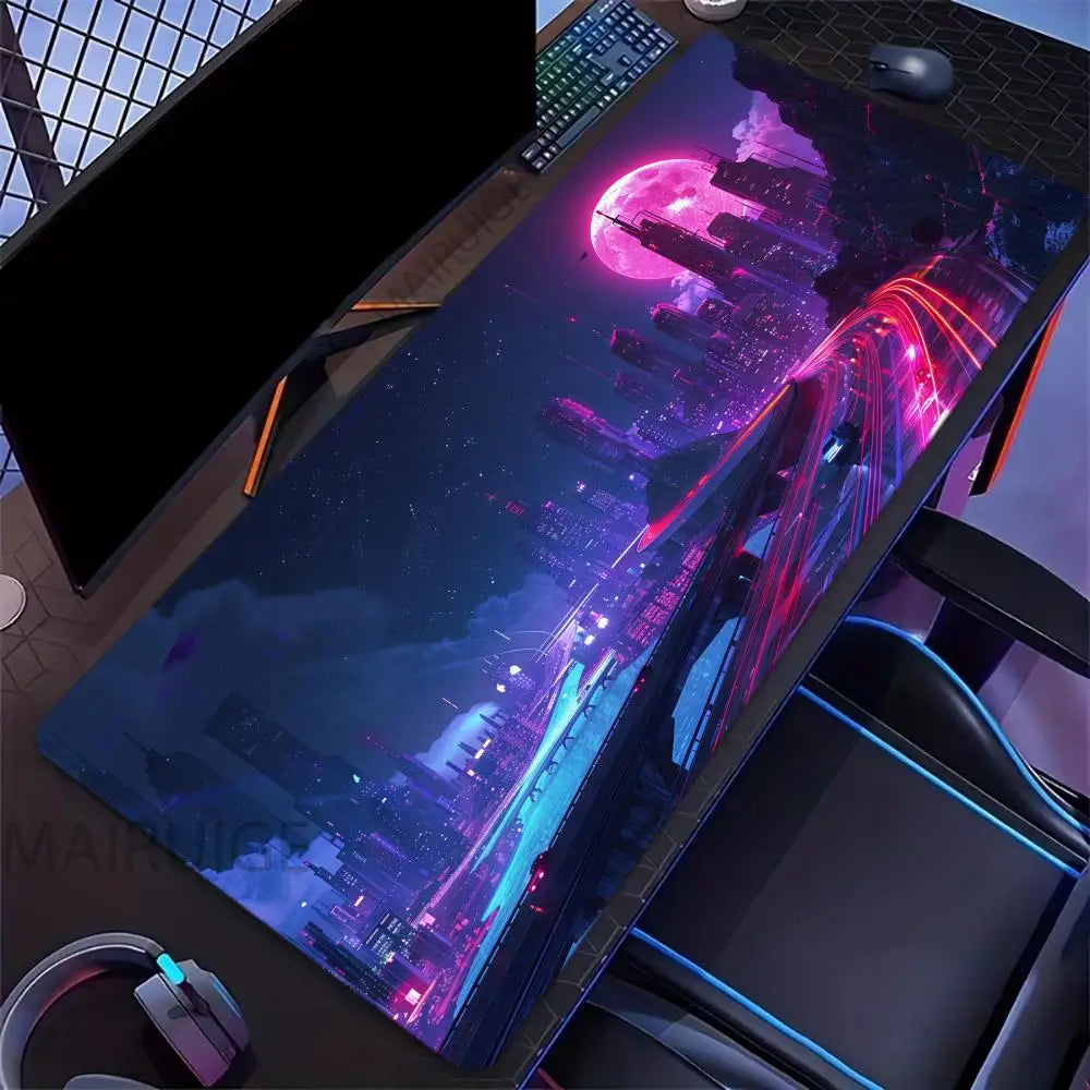 Neon City Stream Desk Mat — Level Up Your Setup